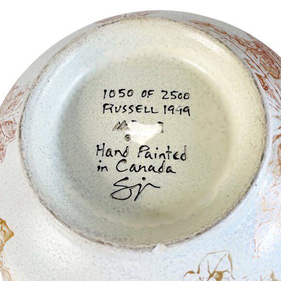 Vintage 1999 Russell Pottery Bowl Hand Painted Fall Leaf Signed Numbered Canada - Picture 4 of 8